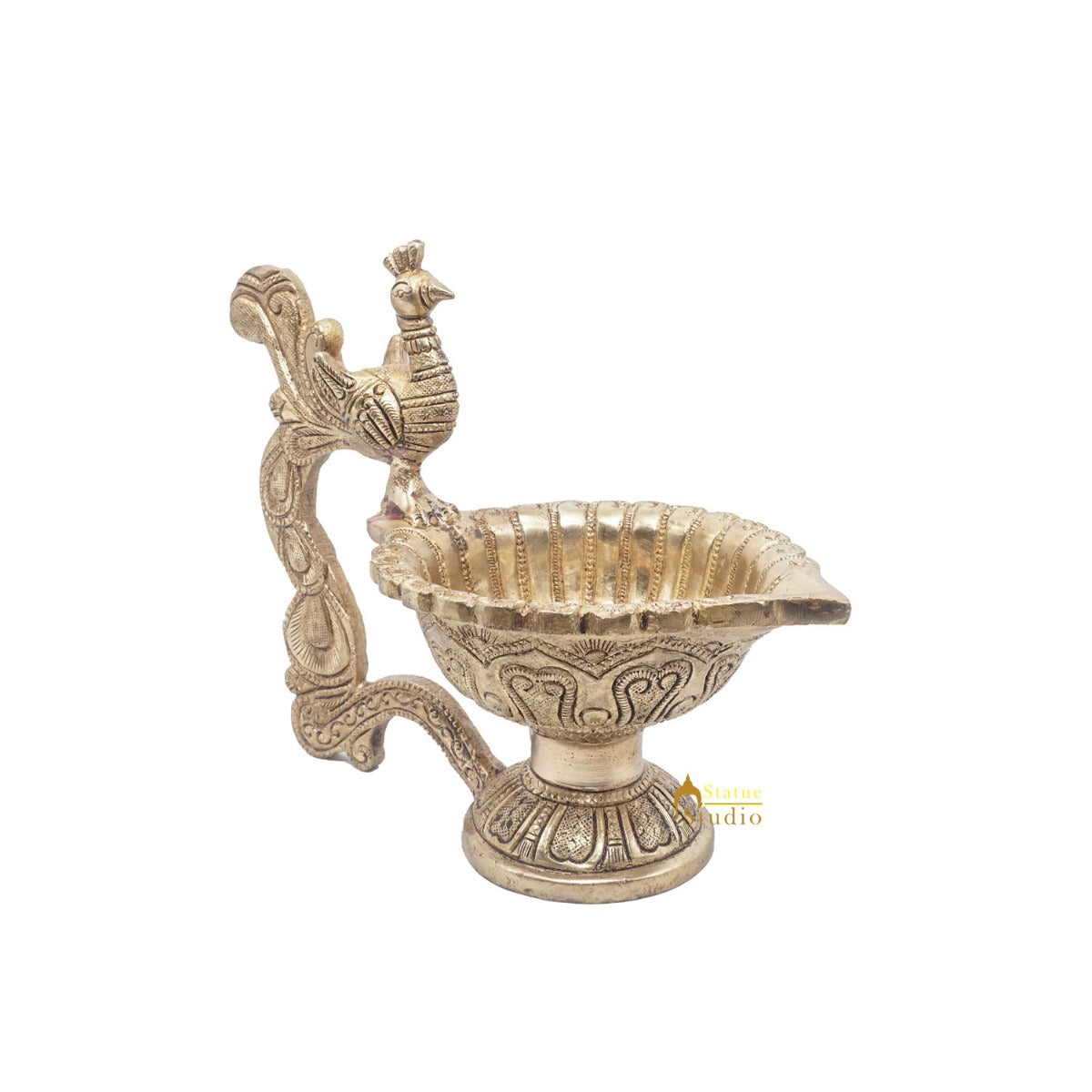 Brass Antique Peacock Bird Diya For Home Temple Puja Diwali Festive Décor 10" - Image 5