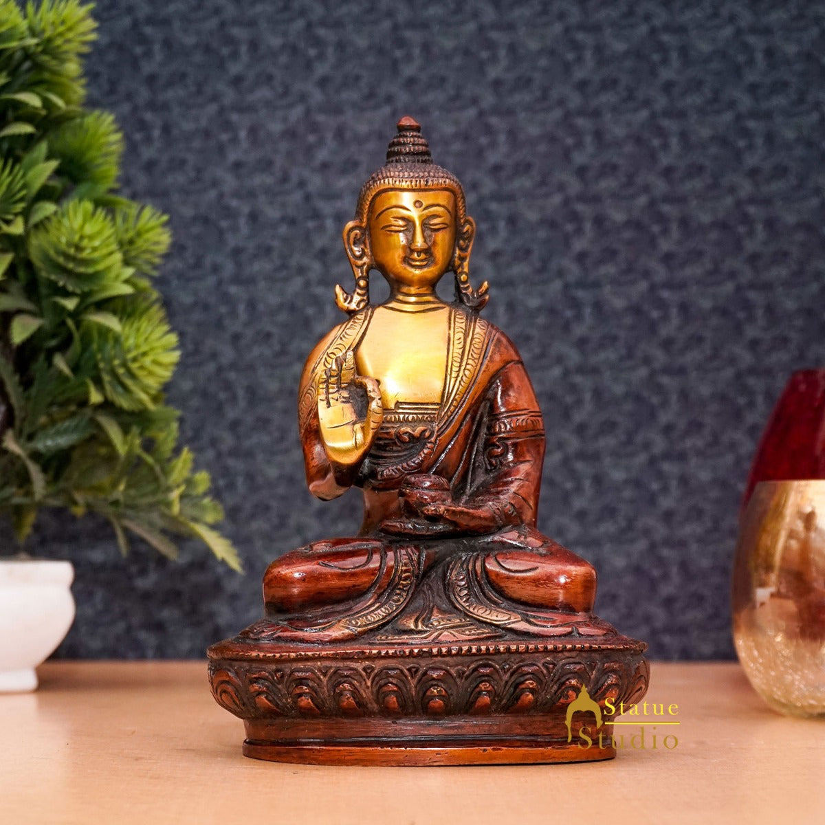 Brass Small Buddha Statue Antique Idol Home Office Room Décor Gift Showpiece 6" - Eco-friendly - Sama Homes