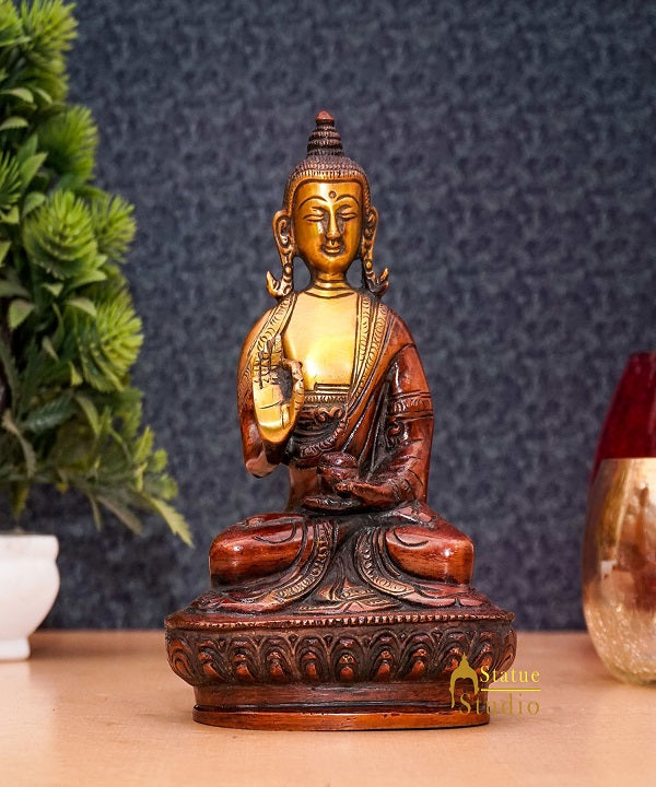 Brass Small Buddha Statue Antique Idol Home Office Room Décor Gift Showpiece 6"