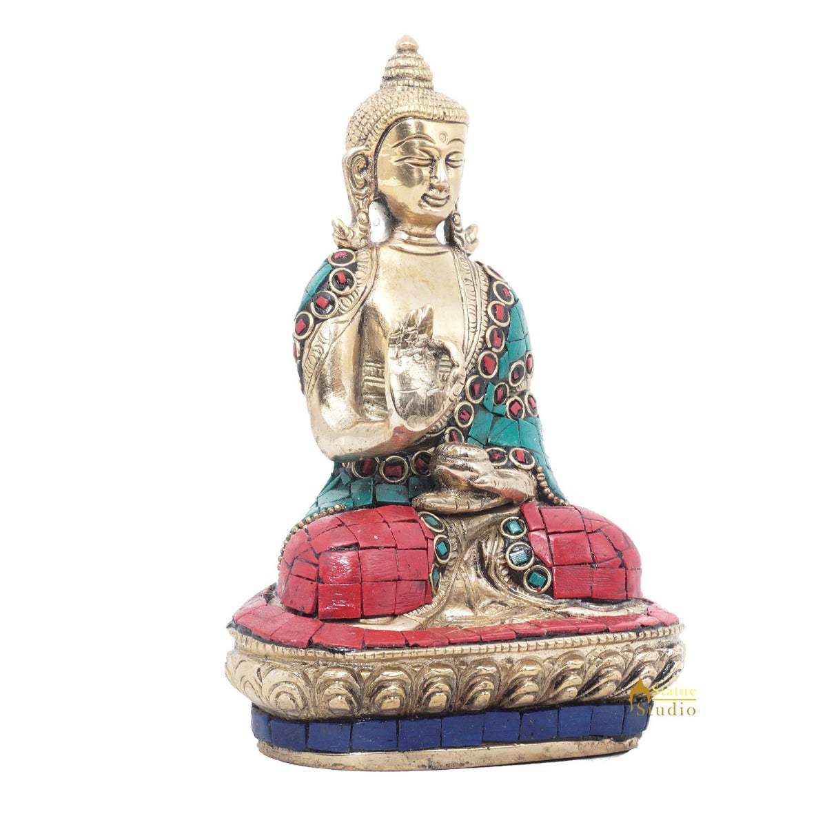Brass Small Buddha Statue Antique Idol Home Office Room Décor Gift Showpiece 6" - Image 5