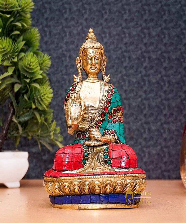 Brass Small Buddha Statue Antique Idol Home Office Room Décor Gift Showpiece 6" - Image 2