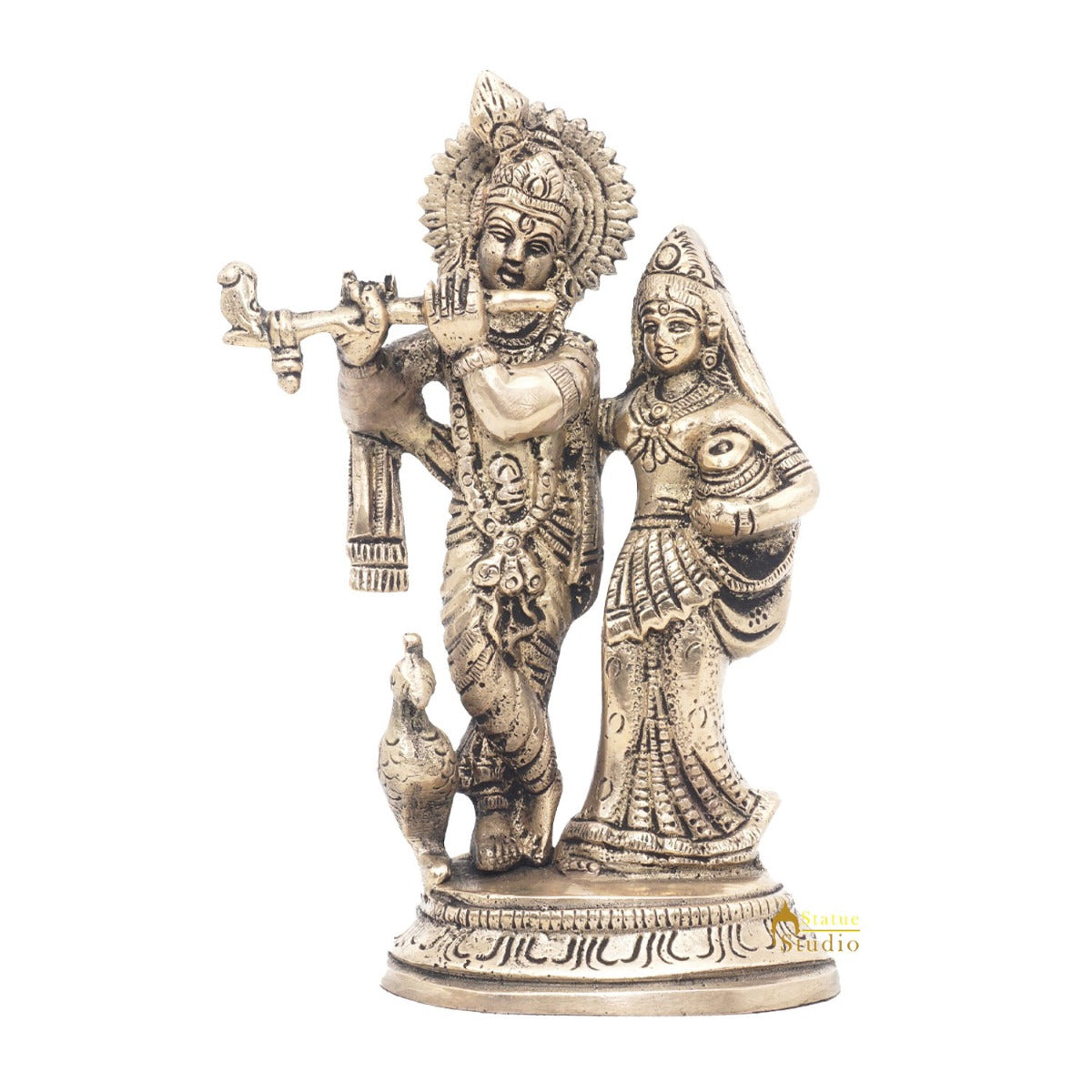 Brass Antique Lord Radha Krishna Idol For Home Puja Décor Gift Statue 5"