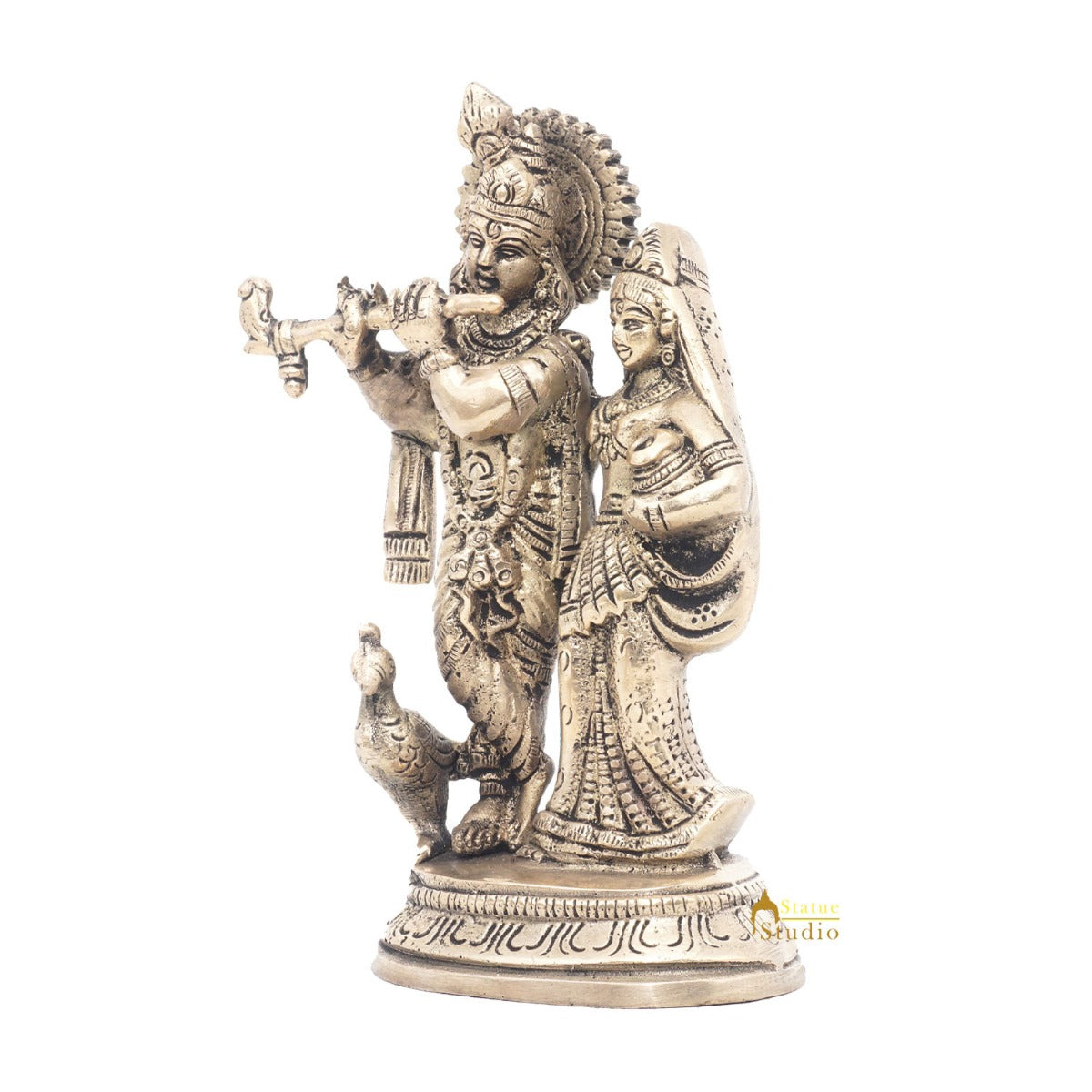 Brass Antique Lord Radha Krishna Idol For Home Puja Décor Gift Statue 5"
