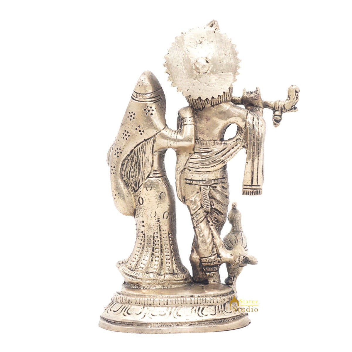 Brass Antique Lord Radha Krishna Idol For Home Puja Décor Gift Statue 5"