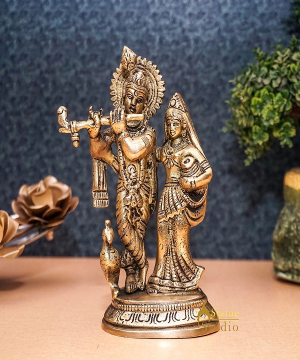 Brass Antique Lord Radha Krishna Idol For Home Puja Décor Gift Statue 5" - Image 2