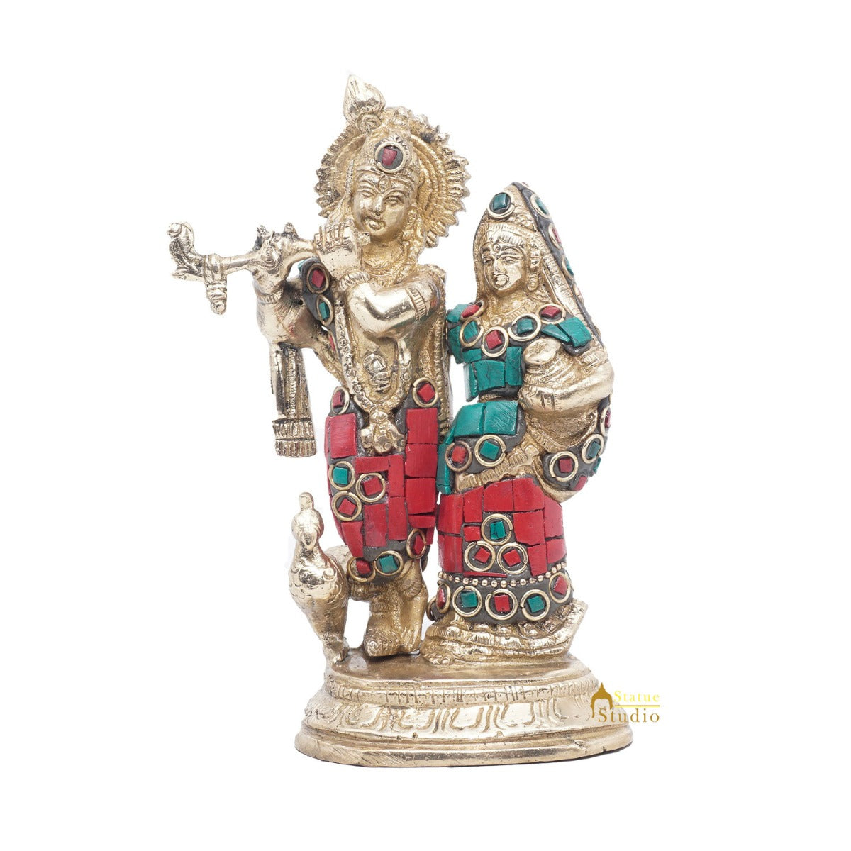 Brass Antique Lord Radha Krishna Idol For Home Pooja Décor Gift Statue 5" - Image 3