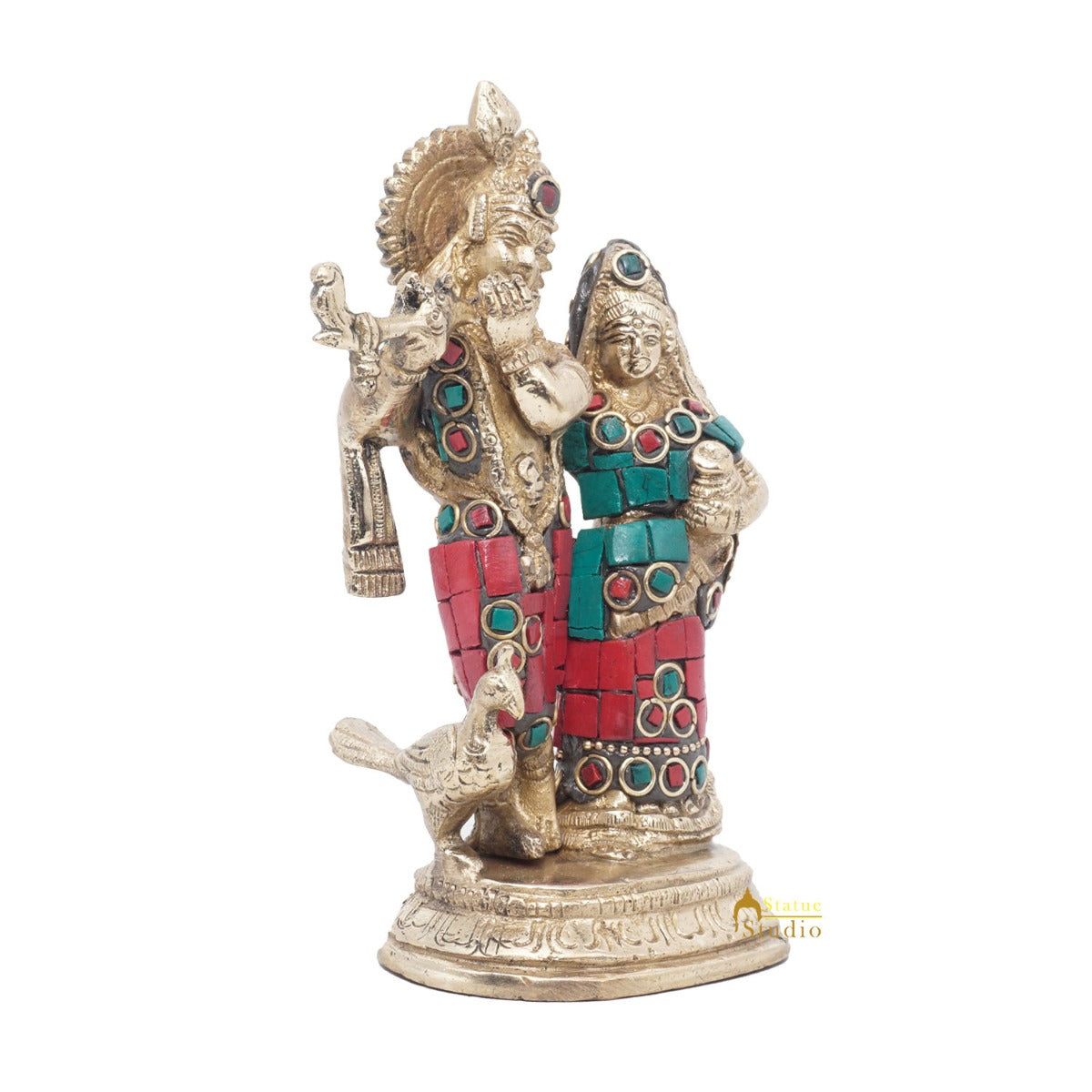 Brass Antique Lord Radha Krishna Idol For Home Pooja Décor Gift Statue 5" - Image 4