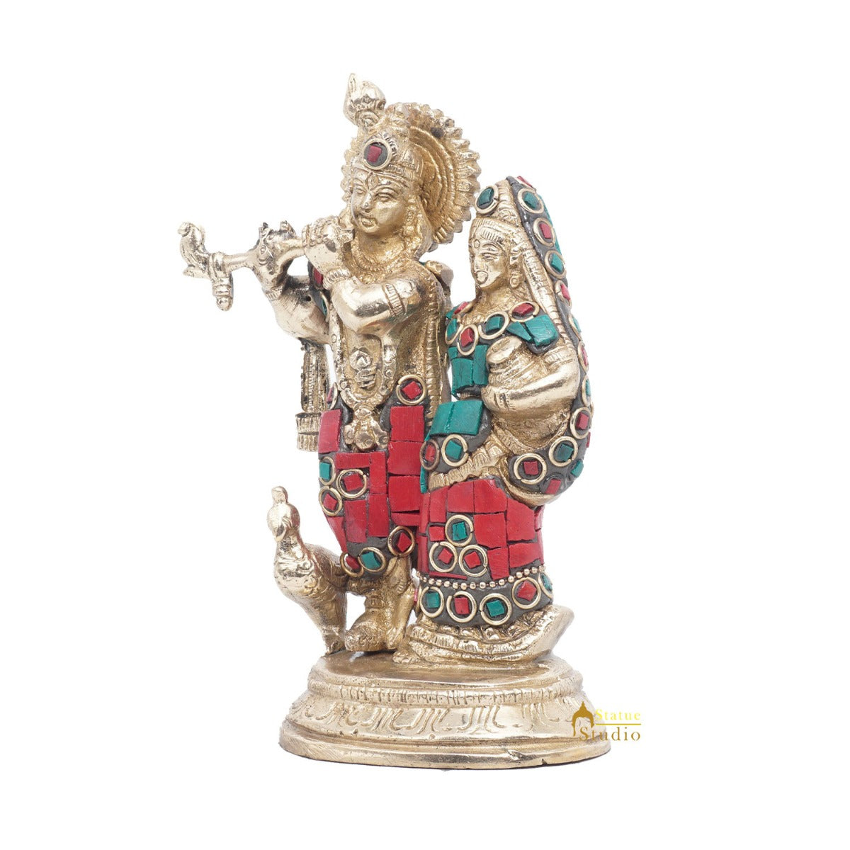 Brass Antique Lord Radha Krishna Idol For Home Pooja Décor Gift Statue 5" - Image 5
