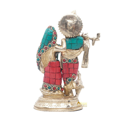 Brass Antique Lord Radha Krishna Idol For Home Pooja Décor Gift Statue 5" by vendor-unknown - Hindu Gods (View 6)