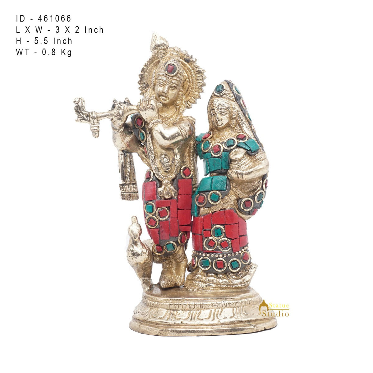 Brass Antique Lord Radha Krishna Idol For Home Pooja Décor Gift Statue 5"