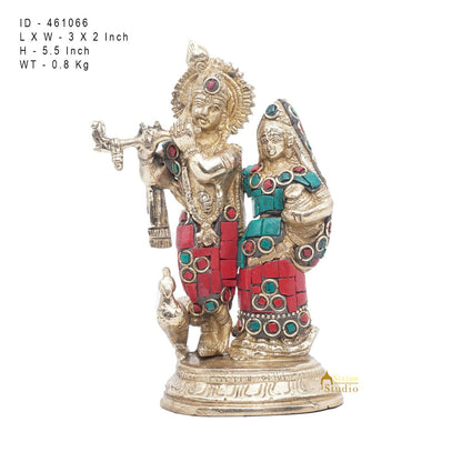Brass Antique Lord Radha Krishna Idol For Home Pooja Décor Gift Statue 5" by vendor-unknown - Hindu Gods (View 7)