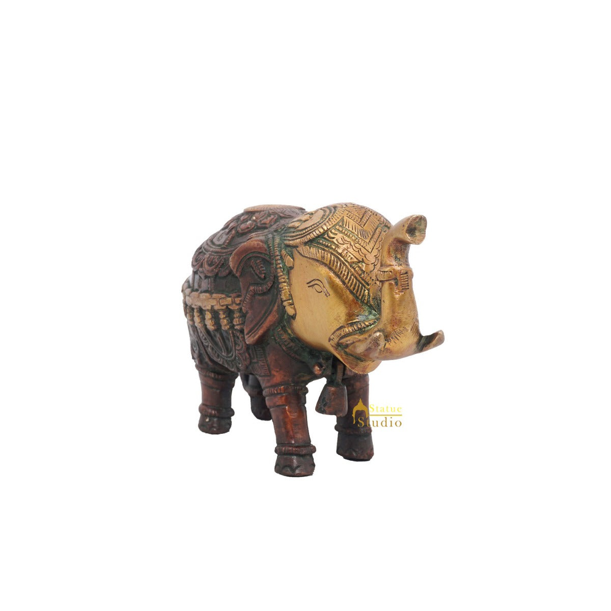 Brass Elephant Showpiece Figurine Home Office Table Decorative Statue 4"