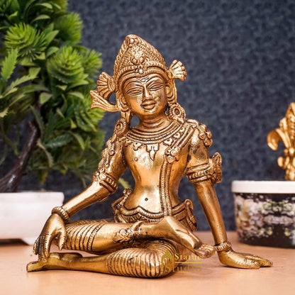 Brass Antique Lord Indra Statue God Of Rain Inder Home Puja Décor Idol 6" by vendor-unknown - Hindu Gods