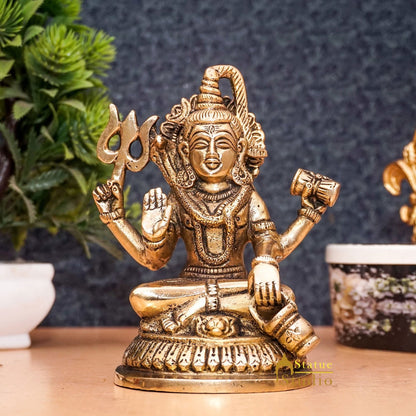Brass Lord Shiva Statue Antique Finish For Home Temple Puja Room Decor 5" by vendor-unknown - Hindu Gods