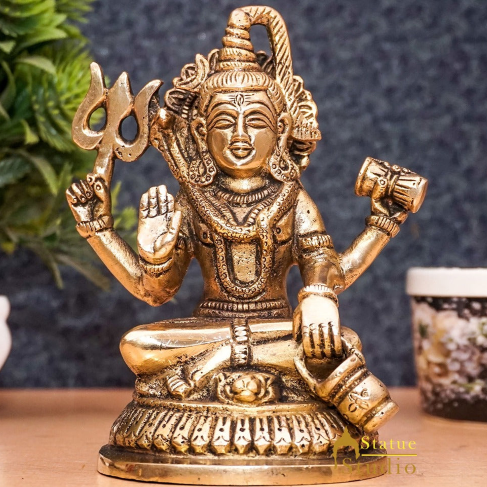 Brass Lord Shiva Statue Antique Finish For Home Temple Puja Room Decor 5" - Image 2