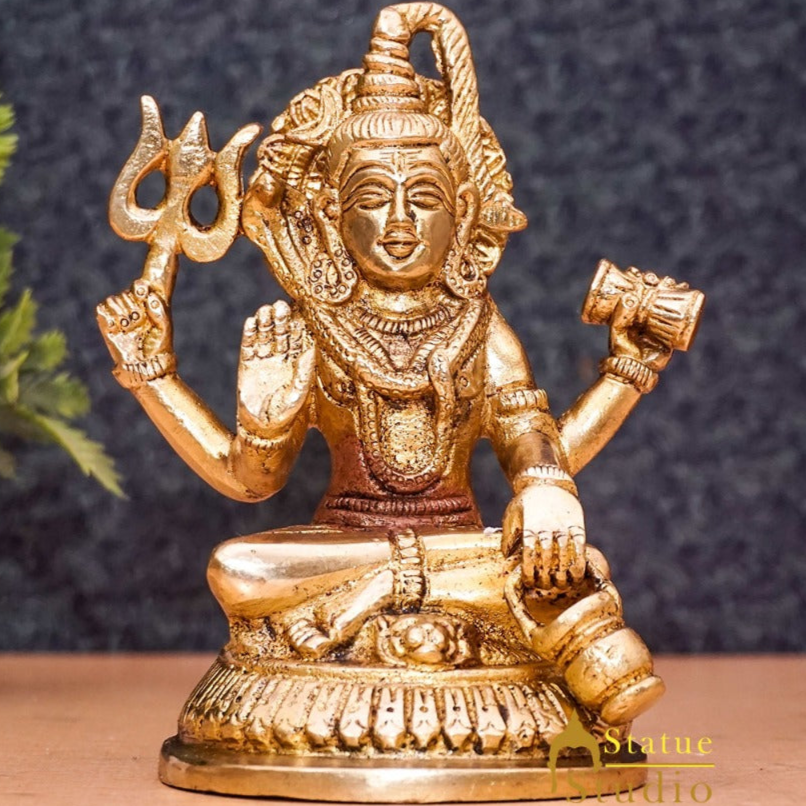 Brass Lord Shiva Idol Bhole Baba For Home Temple Puja Room Decor 5" - Image 2