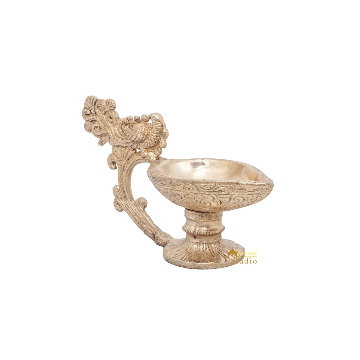 Brass Antique Diya For Home Puja Temple Pooja Diwali Festive Décor 3" - Image 3