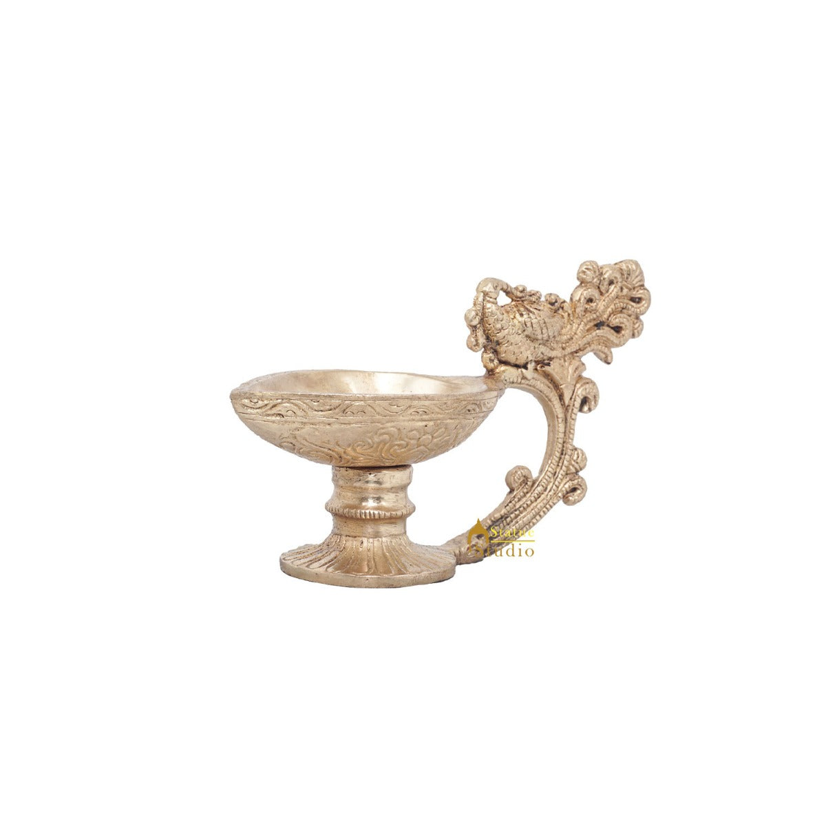 Brass Antique Diya For Home Puja Temple Pooja Diwali Festive Décor 3" - Image 5