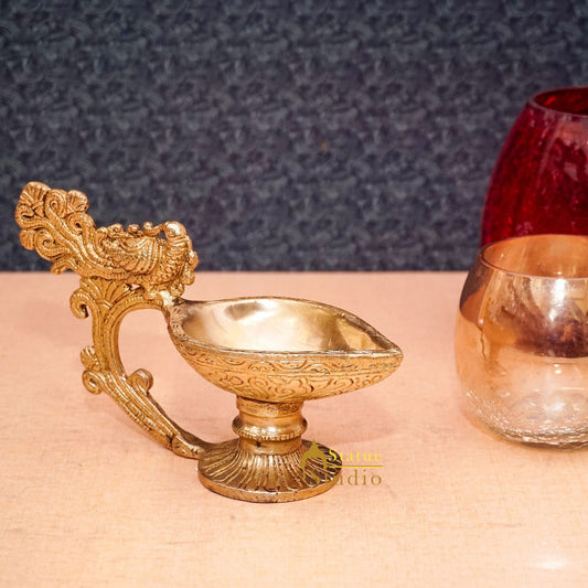 Brass Antique Diya For Home Puja Temple Pooja Diwali Festive Décor 3"