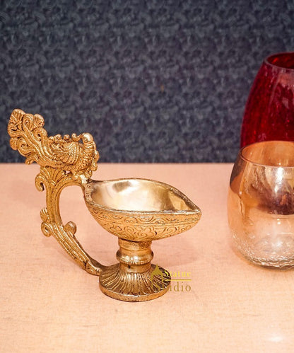 Brass Antique Diya For Home Puja Temple Pooja Diwali Festive Décor 3" by vendor-unknown - Spiritual (View 2)