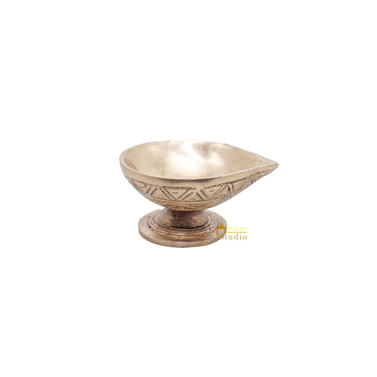 Brass Antique Diya For Home Puja Temple Pooja Diwali Festive Décor 3" - Image 3