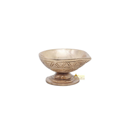 Brass Antique Diya For Home Puja Temple Pooja Diwali Festive Décor 3" by vendor-unknown - Spiritual (View 5)