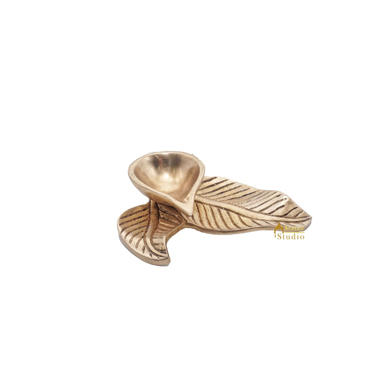 Brass Antique Leaf Diya For Home Puja Temple Pooja Diwali Festive Décor