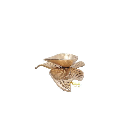 Brass Antique Leaf Diya For Home Puja Temple Pooja Diwali Festive Décor by vendor-unknown - Spiritual (View 4)