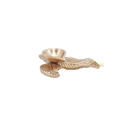 Brass Antique Leaf Diya For Home Puja Temple Pooja Diwali Festive Décor by vendor-unknown - Spiritual (View 5)