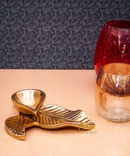 Brass Antique Leaf Diya For Home Puja Temple Pooja Diwali Festive Décor by vendor-unknown - Spiritual (View 2)