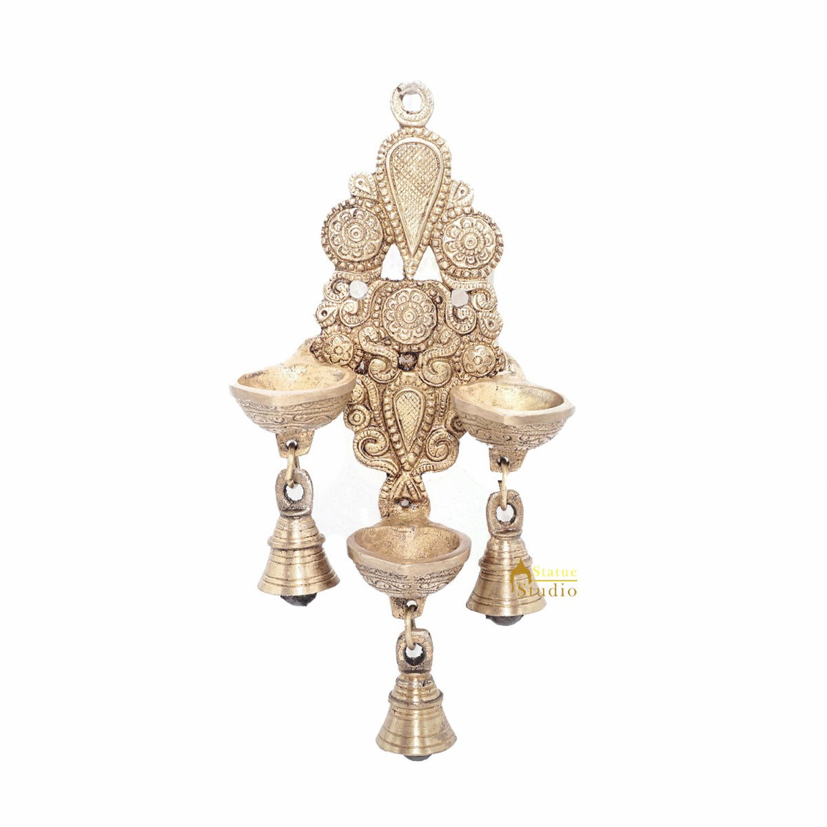 Brass Antique Hanging Diya For Home Puja Temple Pooja Diwali Festive Décor - Eco-friendly - Sama Homes