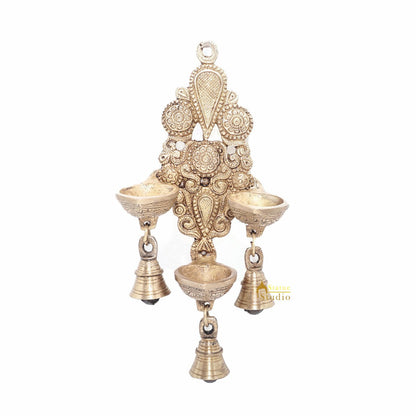 Brass Antique Hanging Diya For Home Puja Temple Pooja Diwali Festive Décor by vendor-unknown - Spiritual