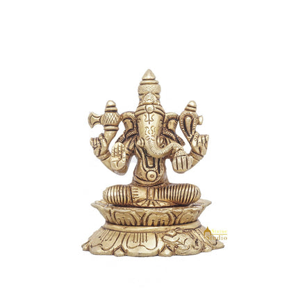 Brass Ganesha Statue Ganpati Sitting Small Idol Home Pooja Room Décor Gift 3" by vendor-unknown - Products (View 3)