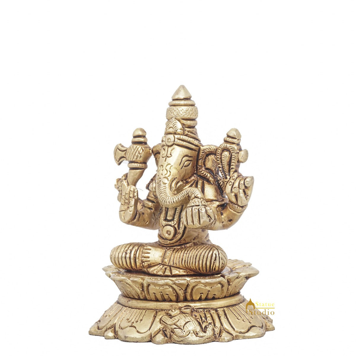 Brass Ganesha Statue Ganpati Sitting Small Idol Home Pooja Room Décor Gift 3" - Image 4