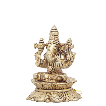 Brass Ganesha Statue Ganpati Sitting Small Idol Home Pooja Room Décor Gift 3" by vendor-unknown - Products (View 4)