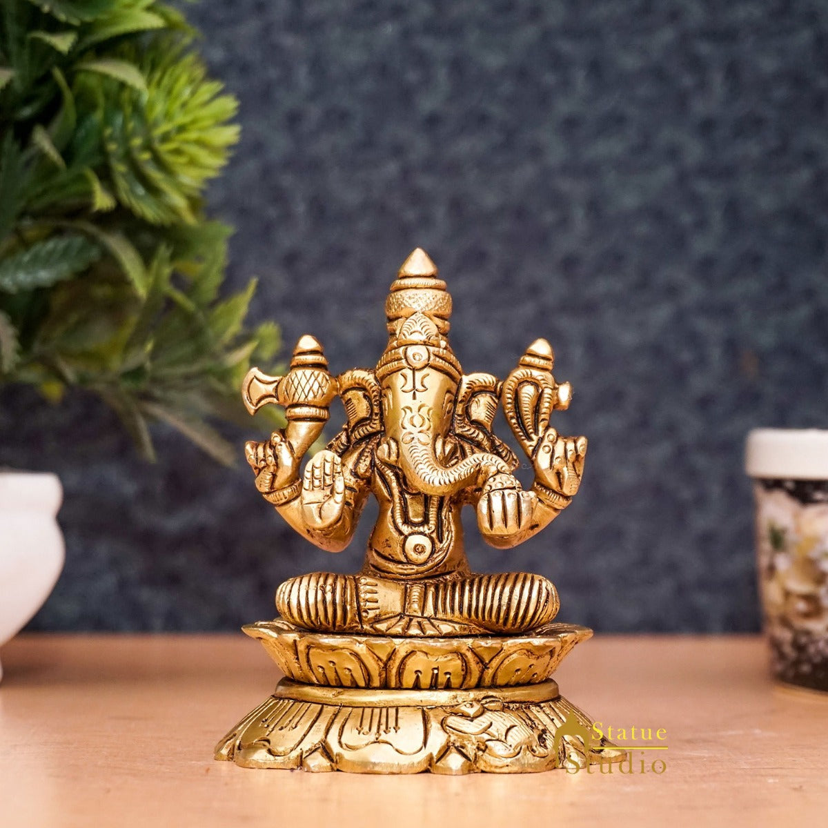 Brass Ganesha Statue Ganpati Sitting Small Idol Home Pooja Room Décor Gift 3" - Eco-friendly - Sama Homes