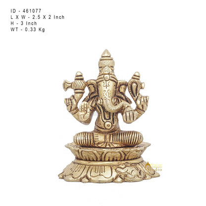 Brass Ganesha Statue Ganpati Sitting Small Idol Home Pooja Room Décor Gift 3" by vendor-unknown - Products (View 7)