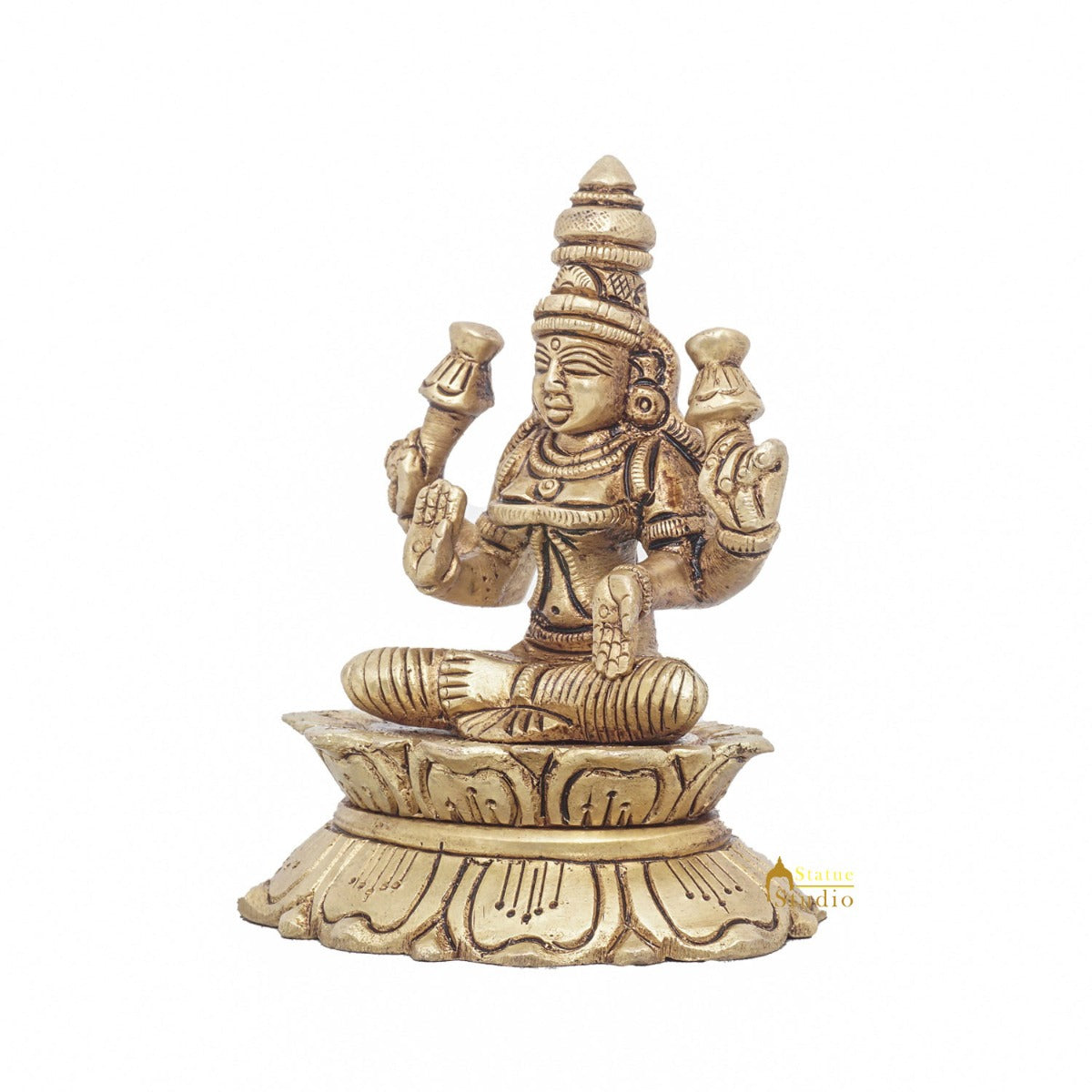 Brass Goddess Lakshmi Idol Statue For Home Office Puja Room Décor 3" - Image 4
