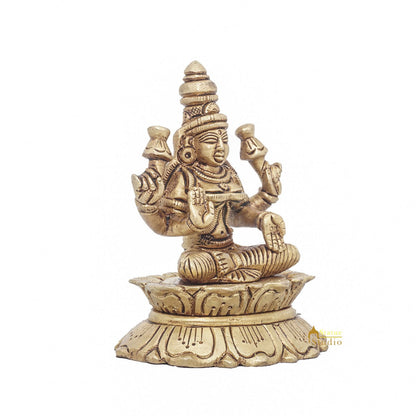 Brass Goddess Lakshmi Idol Statue For Home Office Puja Room Décor 3" by vendor-unknown - Hindu Gods (View 5)