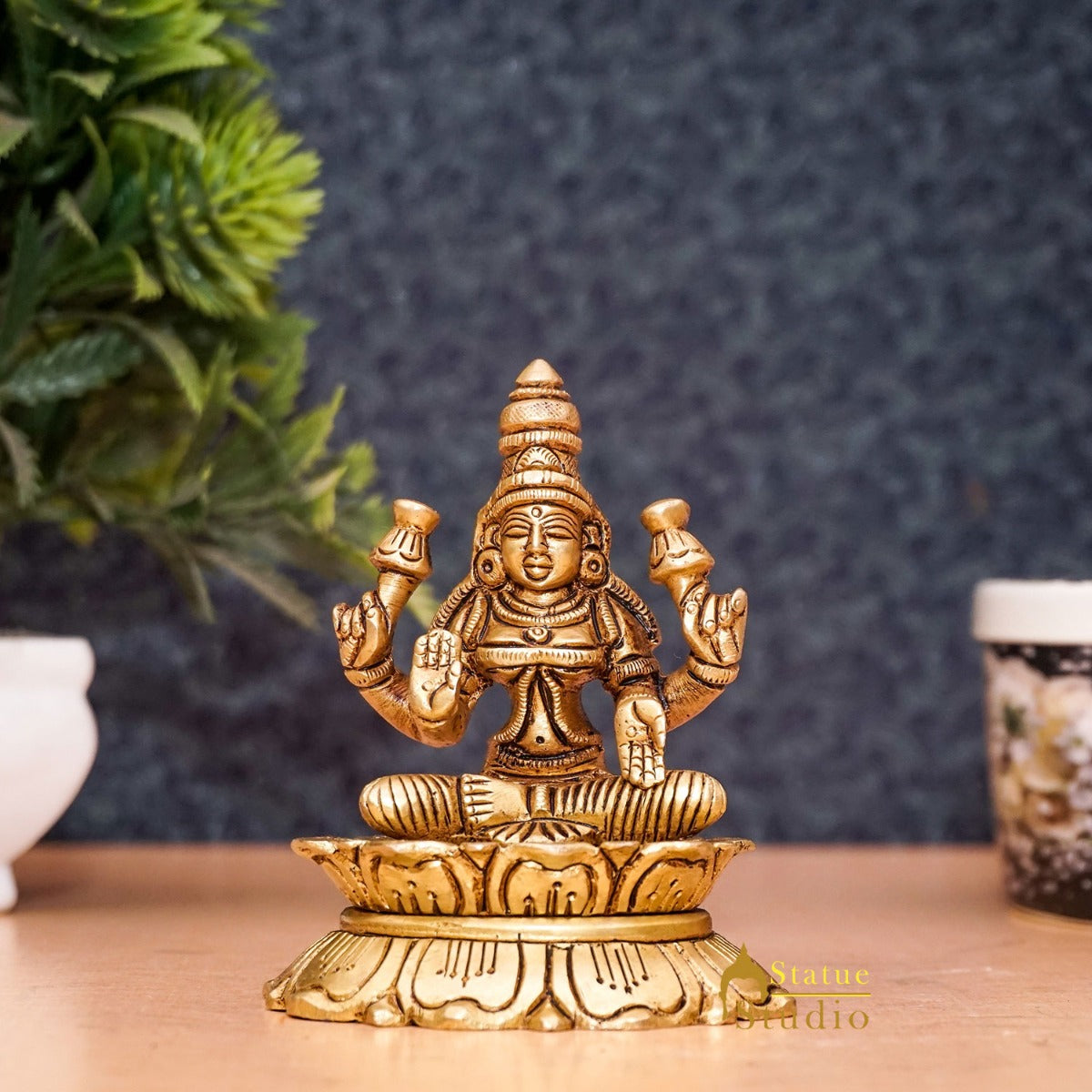 Brass Goddess Lakshmi Idol Statue For Home Office Puja Room Décor 3" - Eco-friendly - Sama Homes