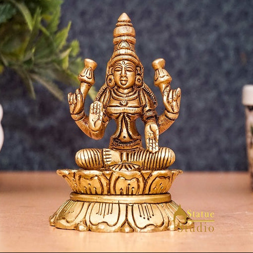 Brass Goddess Lakshmi Idol Statue For Home Office Puja Room Décor 3" - Image 2