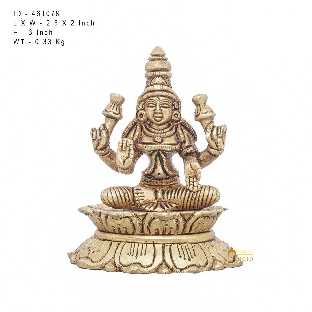 Brass Goddess Lakshmi Idol Statue For Home Office Puja Room Décor 3"