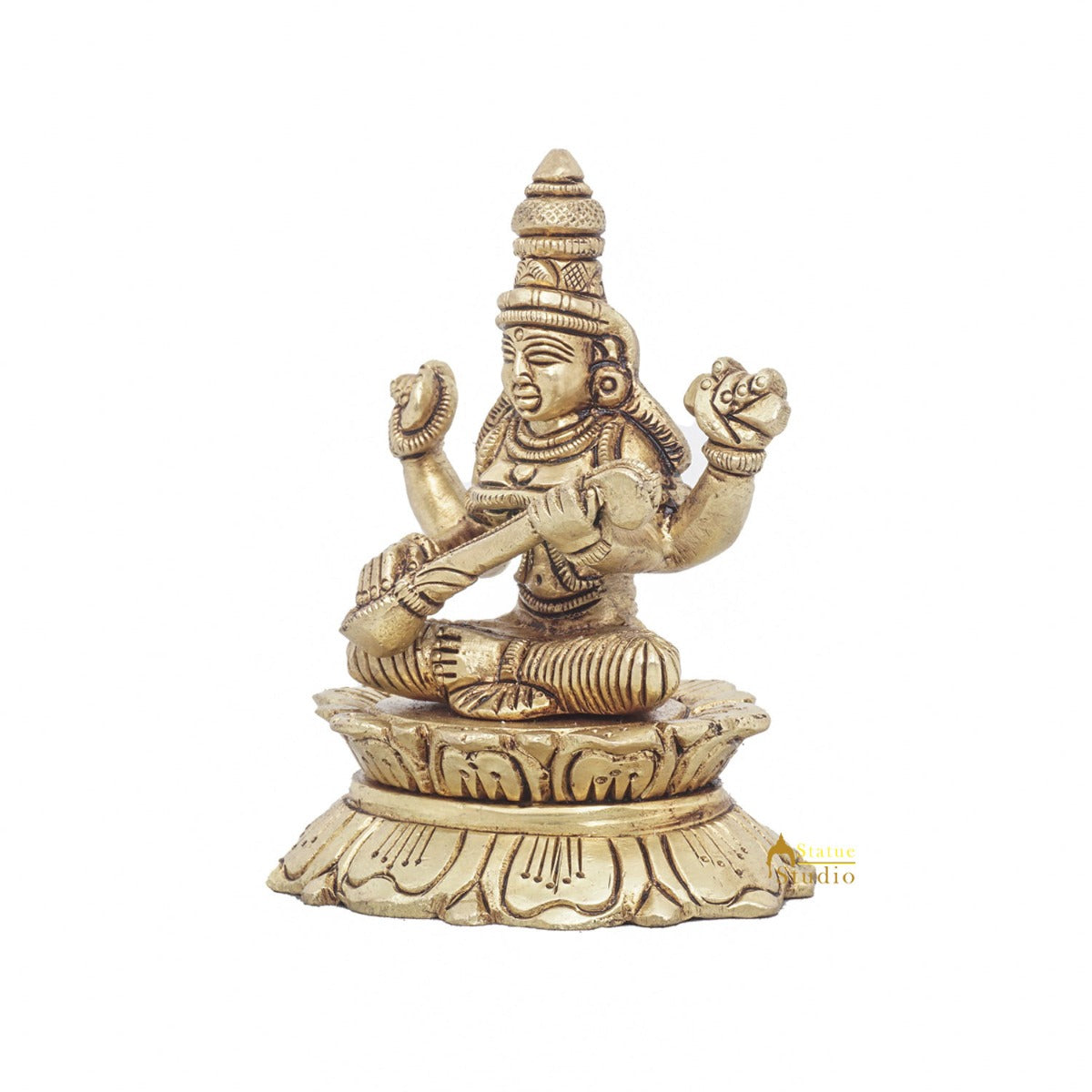 Brass Goddess Saraswati Idol Statue For Home Office Puja Room Décor 3" - Image 4