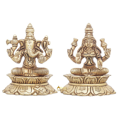 Brass Ganesha Lakshmi Idol Statue For Diwali Home Puja Décor Gift 3" by vendor-unknown - Hindu Gods (View 2)
