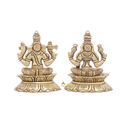 Brass Ganesha Lakshmi Idol Statue For Diwali Home Puja Décor Gift 3" by vendor-unknown - Hindu Gods (View 3)