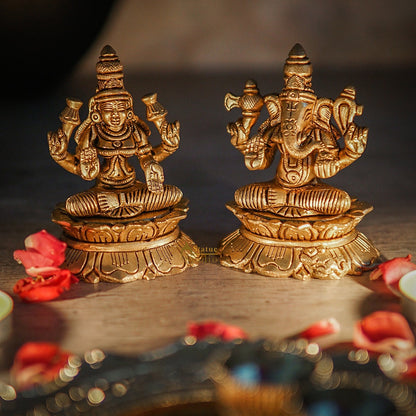 Brass Ganesha Lakshmi Idol Statue For Diwali Home Puja Décor Gift 3" by vendor-unknown - Hindu Gods