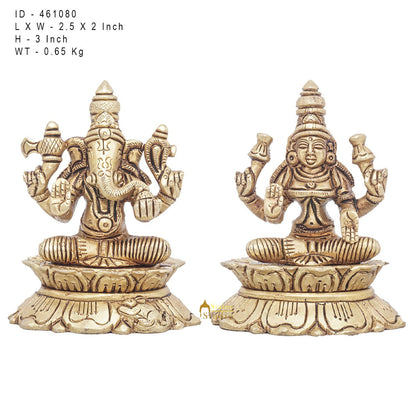 Brass Ganesha Lakshmi Idol Statue For Diwali Home Puja Décor Gift 3" by vendor-unknown - Hindu Gods (View 4)
