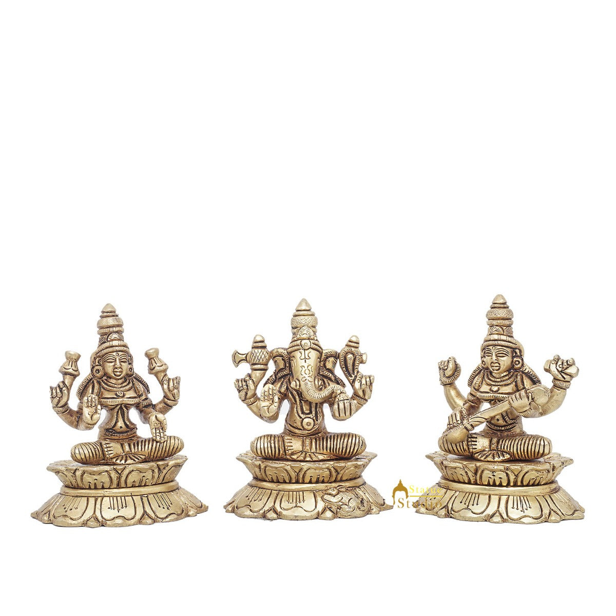 Brass Ganesha Lakshmi Saraswati Idol Statue For Diwali Home Puja Décor Gift 3"