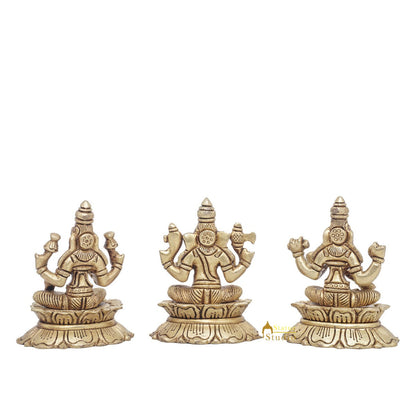 Brass Ganesha Lakshmi Saraswati Idol Statue For Diwali Home Puja Décor Gift 3" by vendor-unknown - Hindu Gods (View 4)