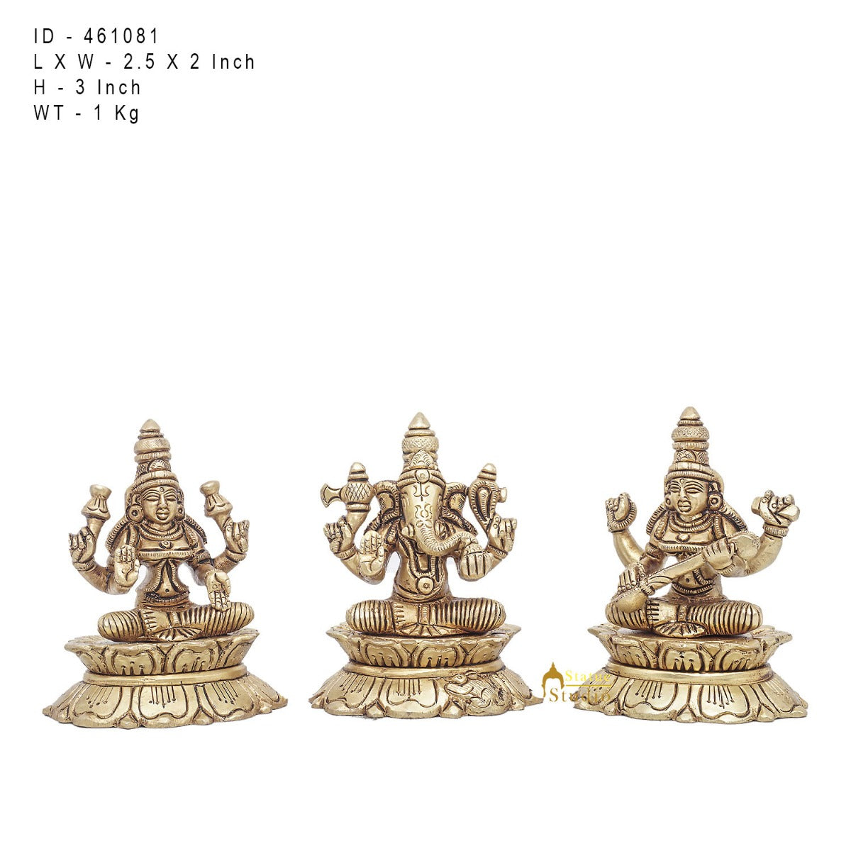 Brass Ganesha Lakshmi Saraswati Idol Statue For Diwali Home Puja Décor Gift 3"